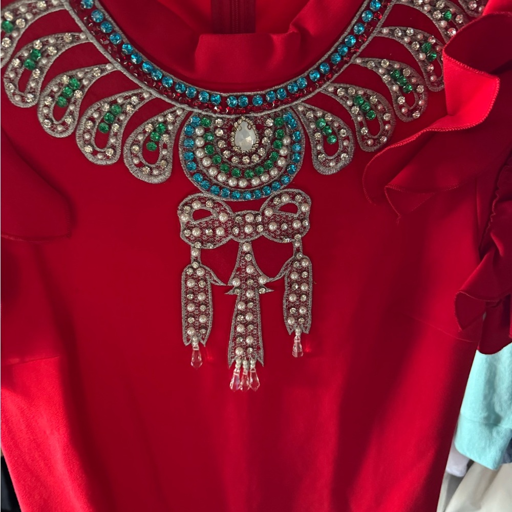 Elegant Red Ruffle Dress - Picture 3 of 4